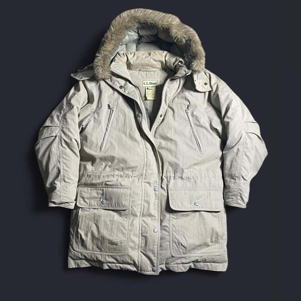Vintage LL Bean Goose Down Parka Womens Small Jacket Fur Hood Button Zip